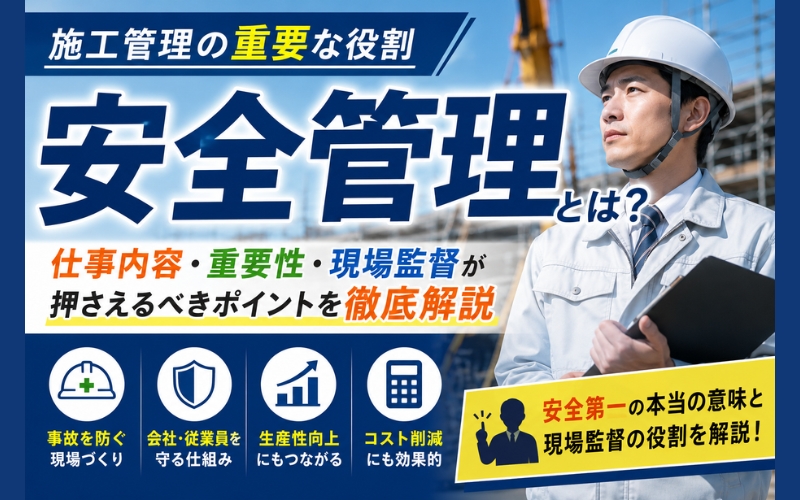 「施工管理の安全管理とは?仕事内容・重要性・現場監督が押さえるべきポイントを徹底解説」の見出し画像