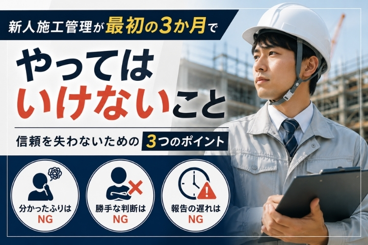 「新人施工管理が最初の3か月でやってはいけないこと｜信頼を失わないための3つのポイント」の見出し画像