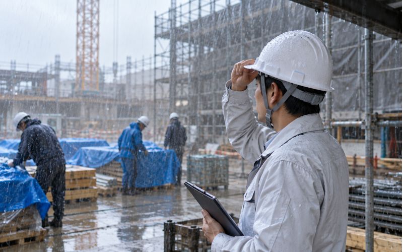 急な雨が降ったら施工管理はどう対応する？