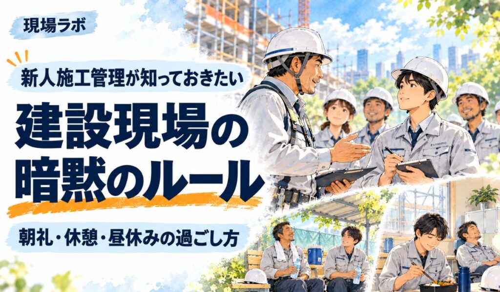 「新人施工管理が知っておきたい建設現場の暗黙のルール｜朝礼・休憩・昼休みの過ごし方」の見出し画像