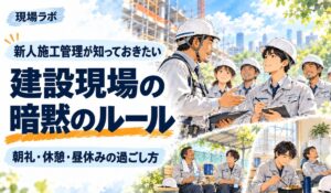 「新人施工管理が知っておきたい建設現場の暗黙のルール|朝礼・休憩・昼休みの過ごし方」の見出し画像