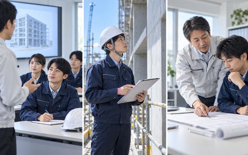 施工管理の新人に教える内容を、3つに分ける